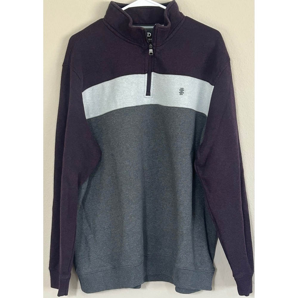 IZOD Advantage Performance Mens XL Quarter Zip Pullover Fleece Colorblock Maroon